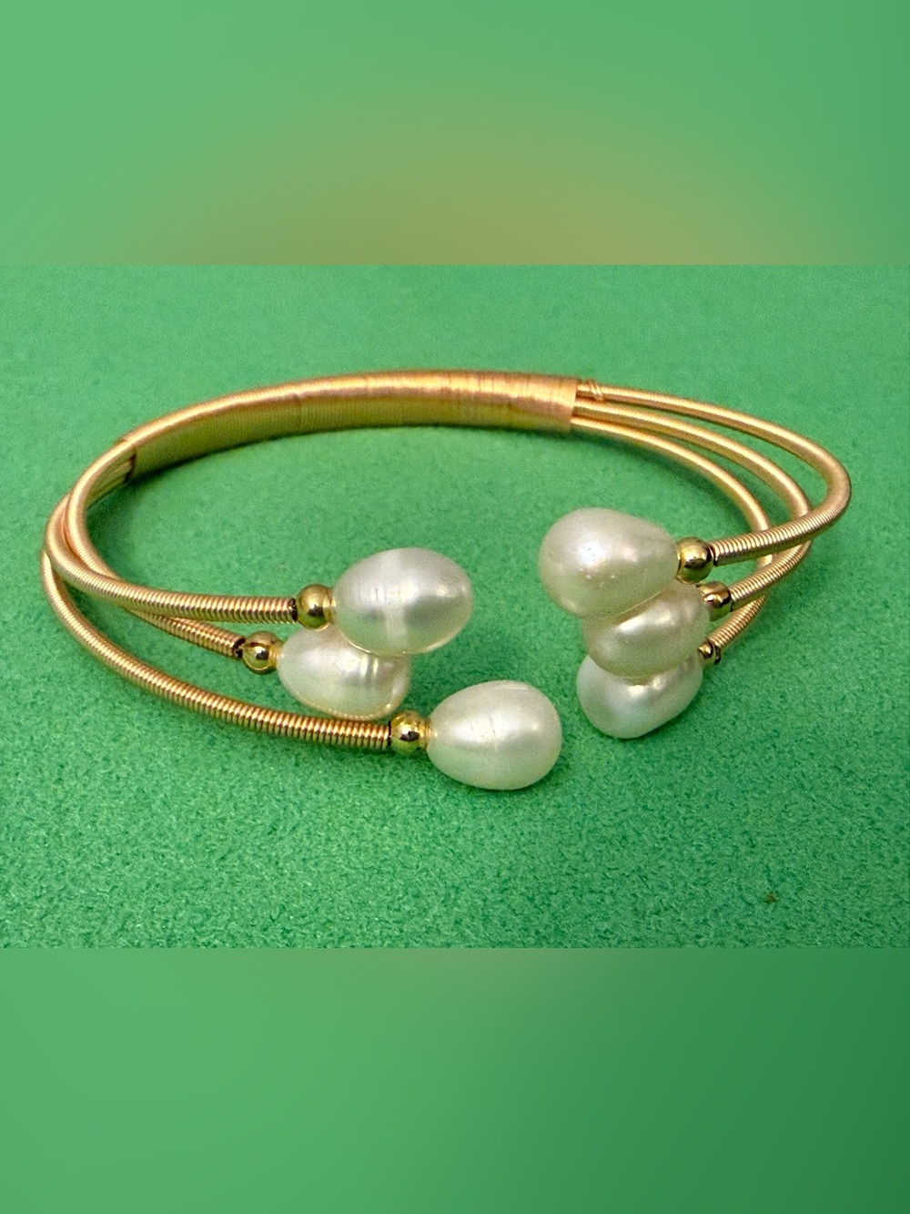 Genuine Pearl Multi-Strand Cuff Bracelet - White Pearls
